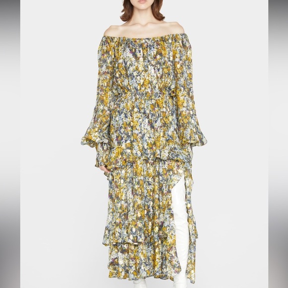 PRABAL GURUNG Printed Ruffle-Trim Off-the-Shoulder Dress - Picture 1 of 5